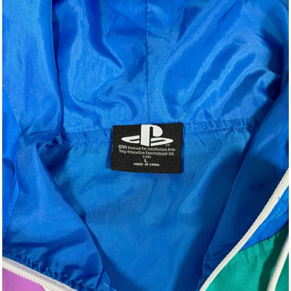 Sony PlayStation Bioworld Windbreaker Hoodie Mens L Pastel Colorblock Retro